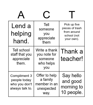 Acts of Kindness Bingo! Bingo Card