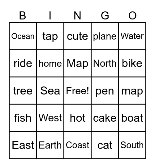 Long and Short Vowel Sound Words Bingo Card