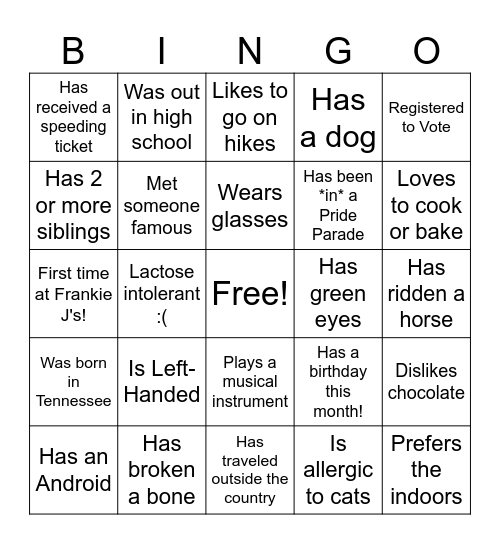 Untitled Bingo Card