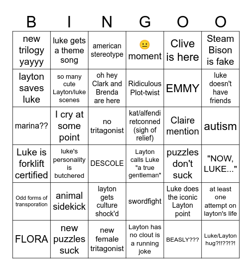 Professor Layton: NWOS bingo Card