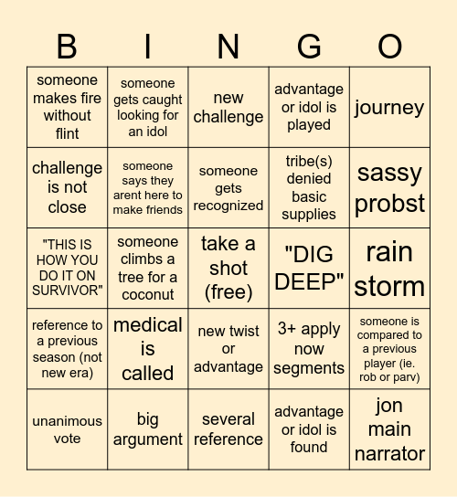 Survivor 47 Premier Bingo Card