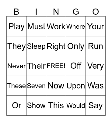 DOLCH BASIC SIGHT WORDS Bingo Card