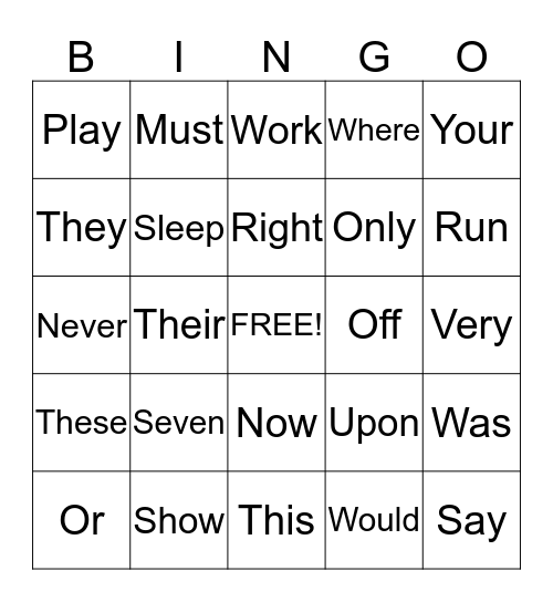 DOLCH BASIC SIGHT WORDS Bingo Card