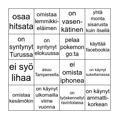 Tutustumisbingo Card