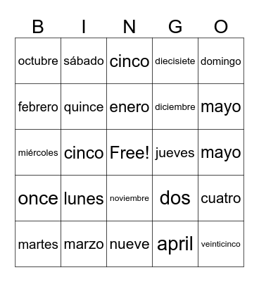 Repaso Bingo Card