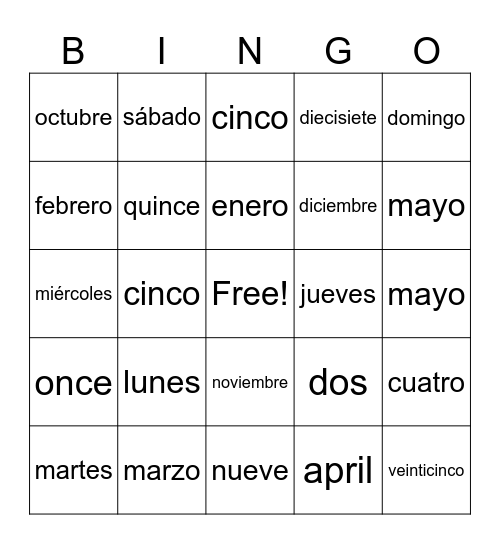 Repaso Bingo Card