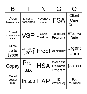 Open Enrollment BINGO Card