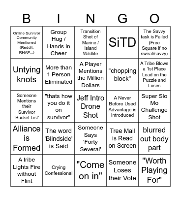 Survivor 47 Episode 1 Bingo Card