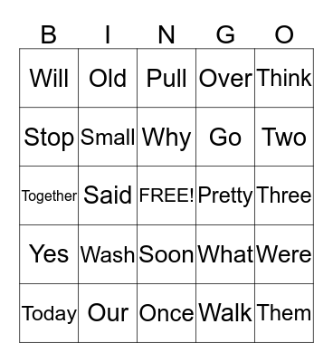 DOLCH BASIC SIGHT WORDS Bingo Card