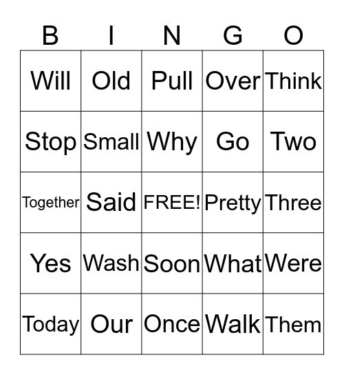 DOLCH BASIC SIGHT WORDS Bingo Card