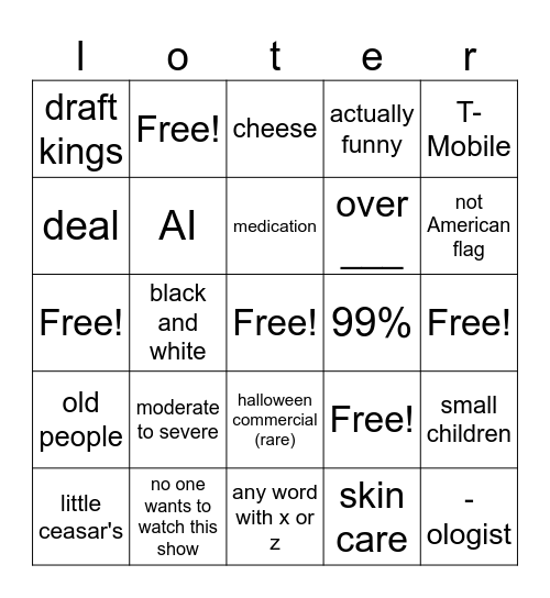 Commercial Loteria! Bingo Card