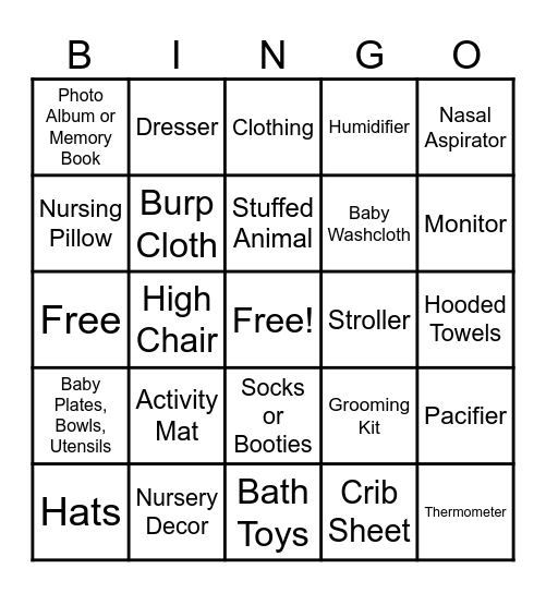 Baby Shower Bingo Card