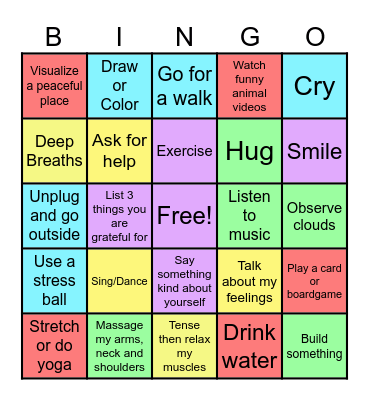 Coping Skills Bingo Card