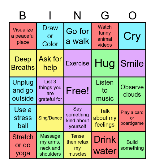 Coping Skills Bingo Card