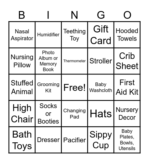 Baby Shower Bingo Card