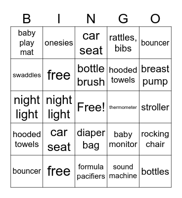What does Baby Boy need? Bingo Card