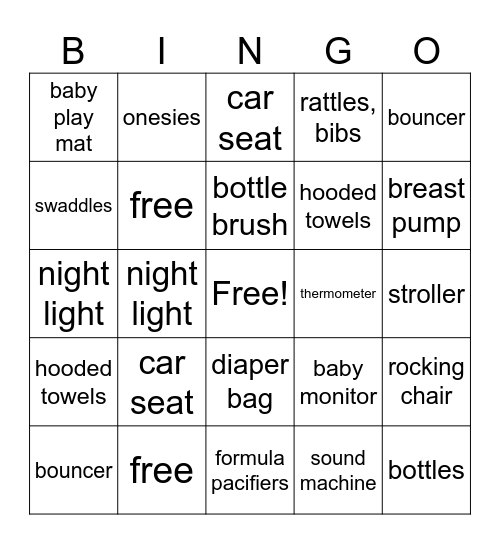 What does Baby Boy need? Bingo Card