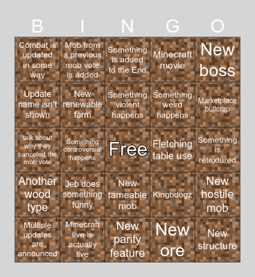 Minecraft live bingo (2024) Bingo Card