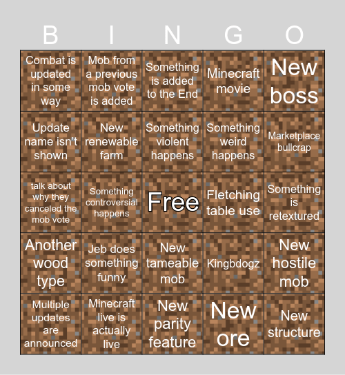 Minecraft live bingo (2024) Bingo Card