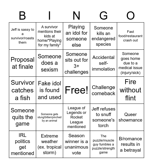 Survivor Bingo 47 Bingo Card