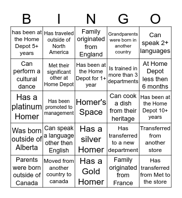 Diversity  Bingo Card