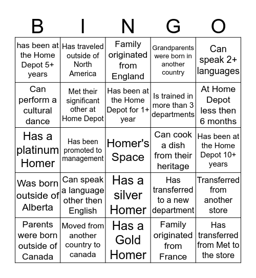 Diversity  Bingo Card
