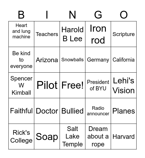 General Authority Bingo Card