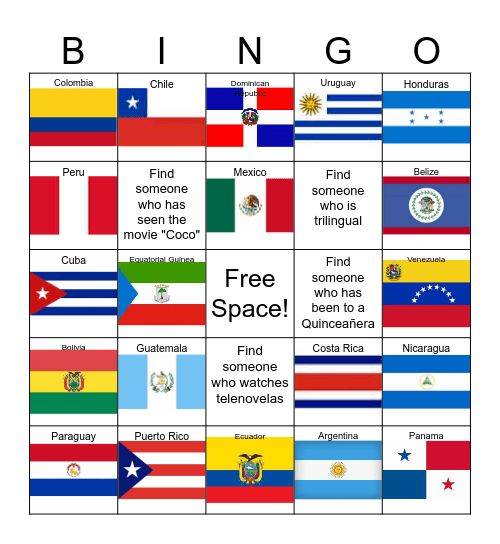 Celebrating Hispanic Heritage Month Bingo Card