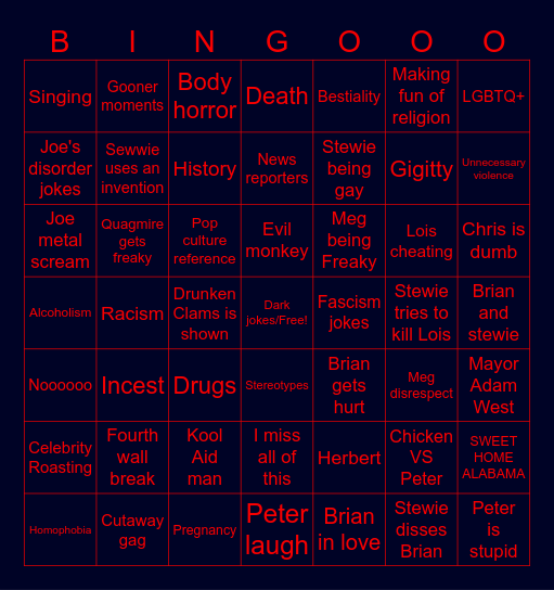 Family Guy Bingo! Bingo Card