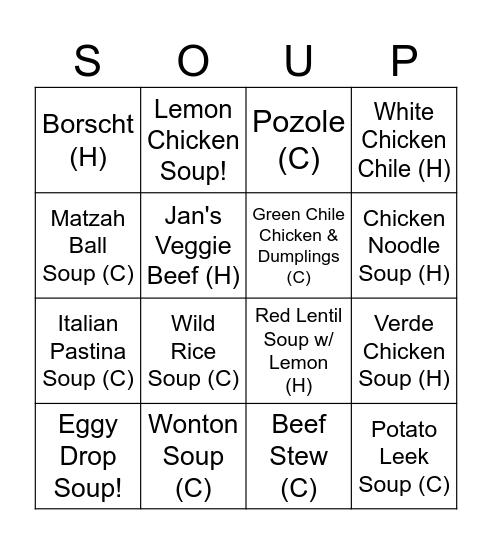 Han & Cam's Soup Bingo! Bingo Card