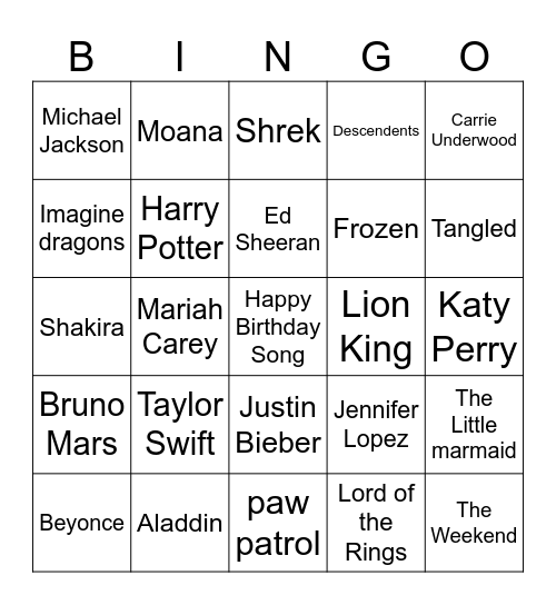 MUSICA Bingo Card