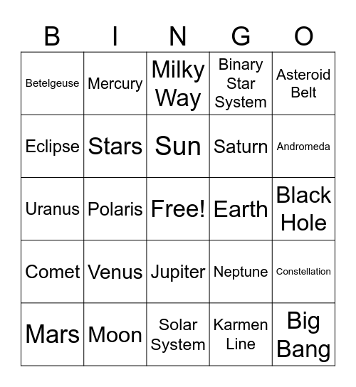 Space Bingo Card