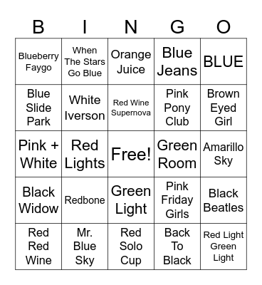 Colors! Bingo Card