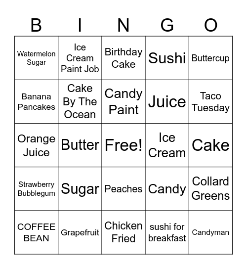 Who's Hungry? Bingo Card