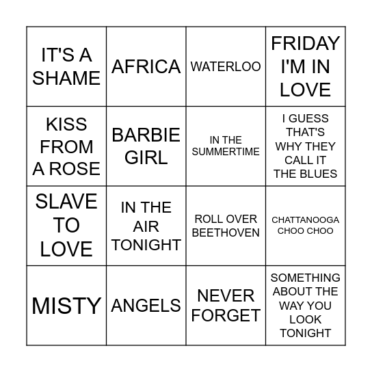 MUSICAL BINGO Card