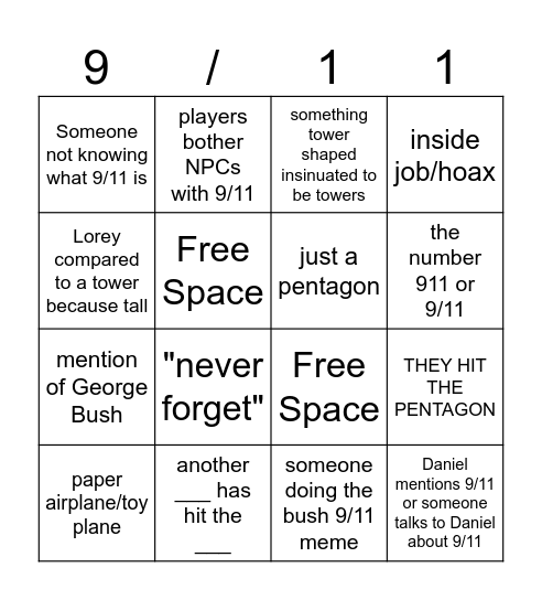 never forget. Bingo Card