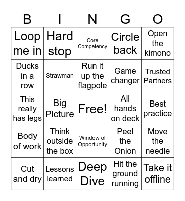 work work work work work! Bingo Card