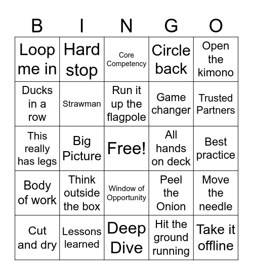 work work work work work! Bingo Card