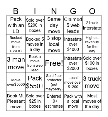 Two Men and a Truck Bingo Card