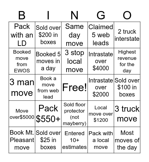 Two Men and a Truck Bingo Card