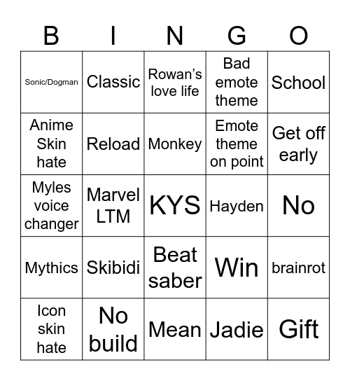 Untitled Bingo Card