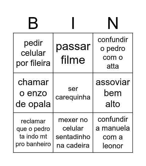 geimison Bingo Card