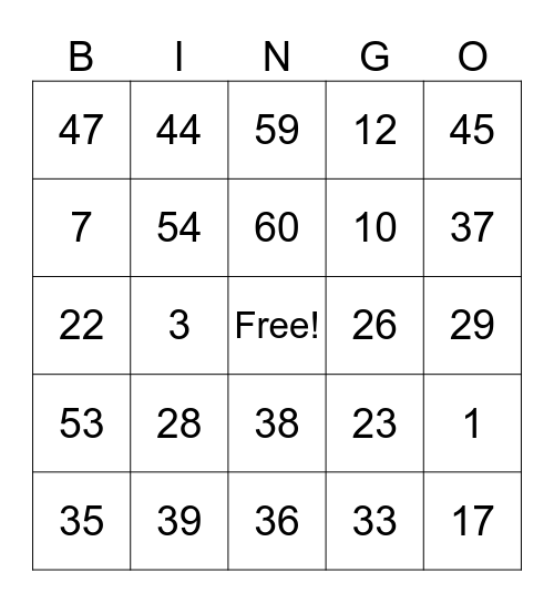 LES CHIFFRES Bingo Card