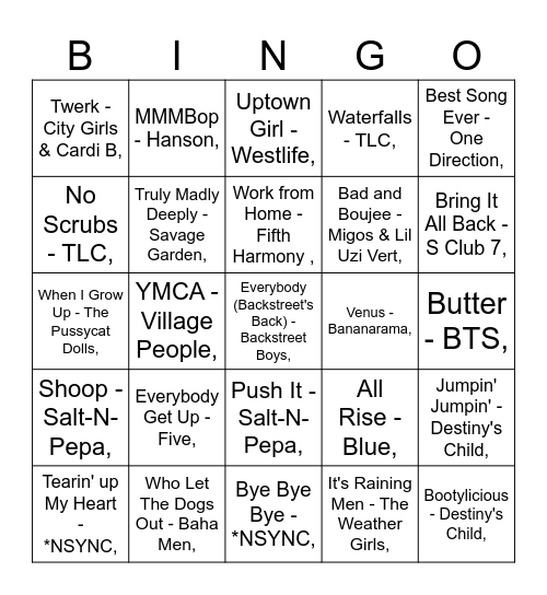 BOY BANDS vs GIRL GROUPS Bingo Card