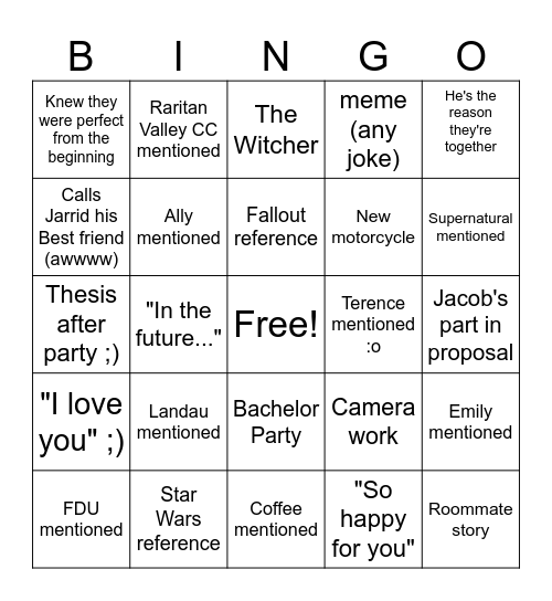 Best Man Speech Bingo Card