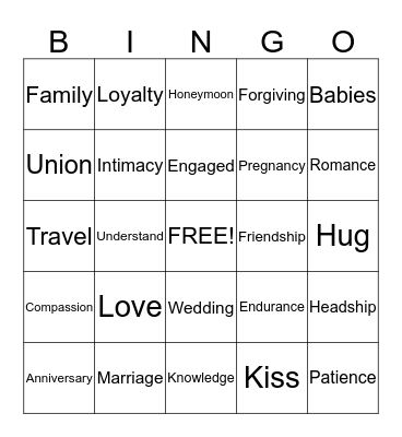 Married Couples Bingo Card