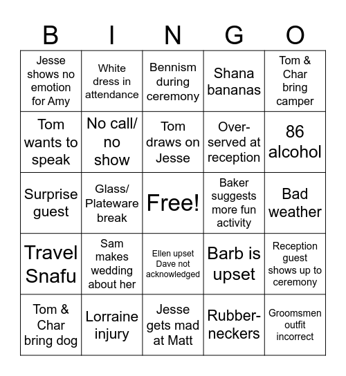 Wedding Bingo Card