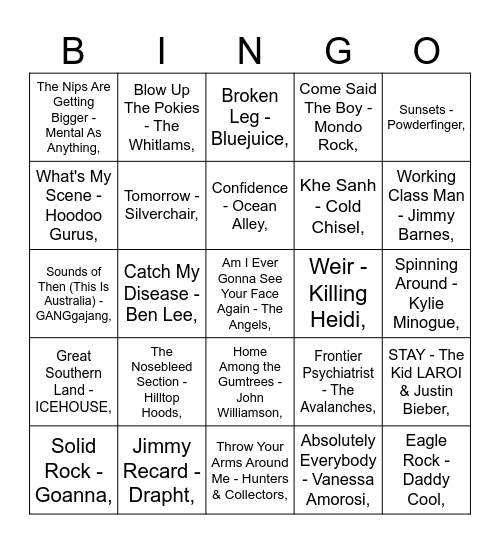 MUMBOS BINGO: AUSSIE Bingo Card