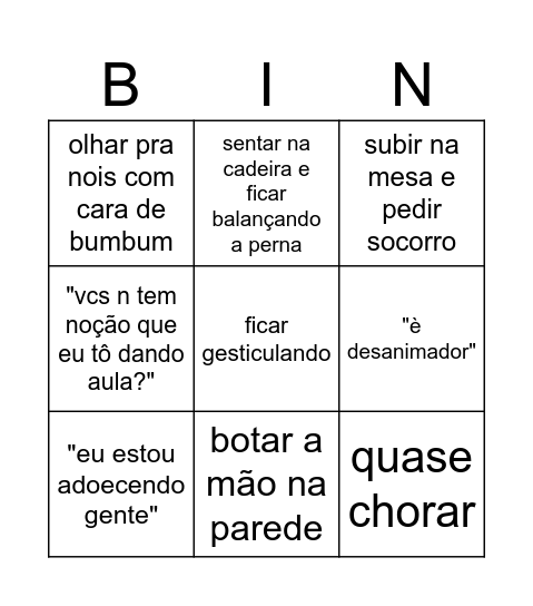 aula de historia Bingo Card