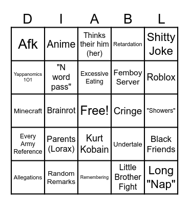 Diablo Argument Bingo Card